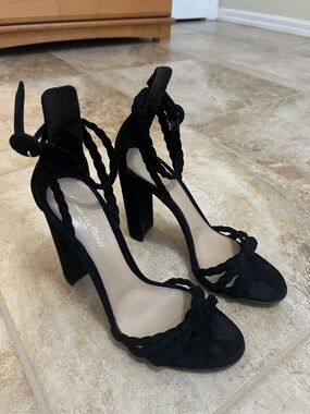 Gianvito Rossi Black Braided Ankle-Tie Block Heel Sandals